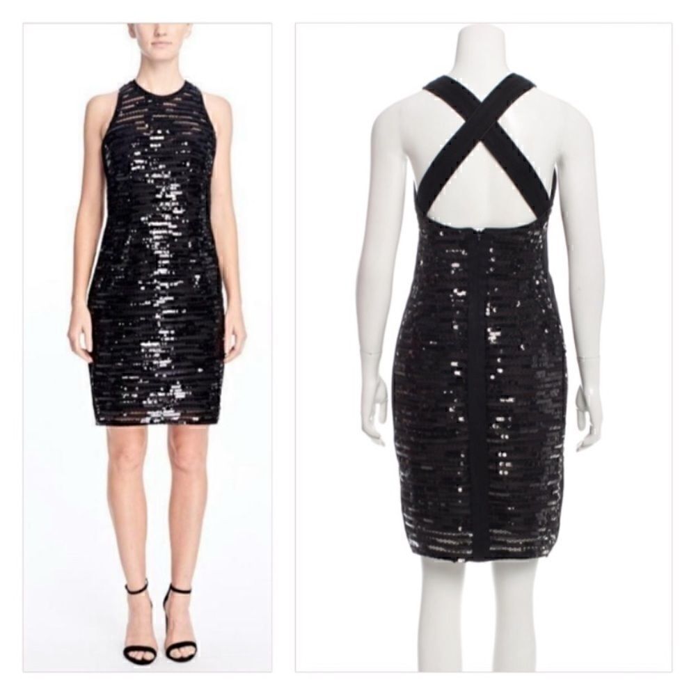Nanette Lepore size 4 black sequence dress cross (E1)